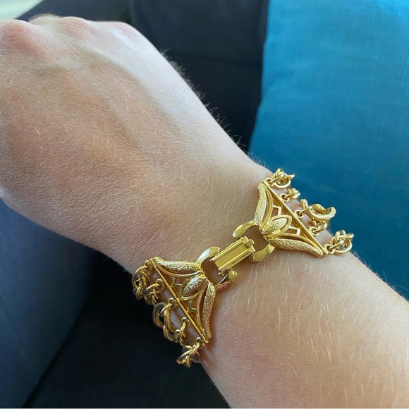 80s Disco Glam 5 Strand Flashy Gold Tone Bracelet - Picture 11 of 14